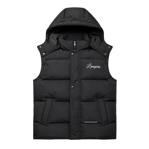 L'EMPIRE Bodywarmer Grey — embroidered branding, no-collar design, lightweight insulation | L'EMPIRE Amsterdam