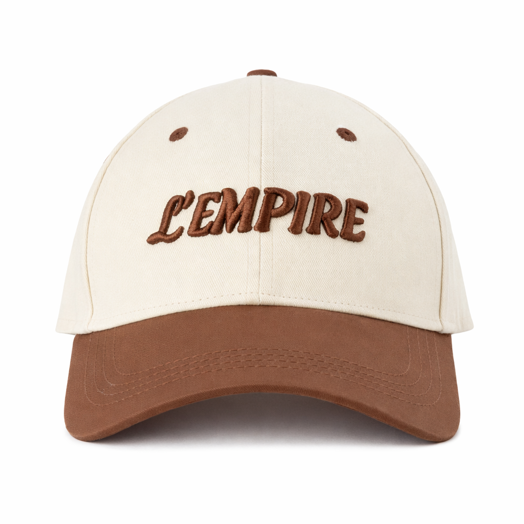 Heritage Crown Cap — flat embroidered L'EMPIRE logo, curved visor, metal buckle strap, Beige Legacy Green Lila | L'EMPIRE Amsterdam